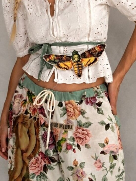 Botanical Jabot Bowtie Butterfly Belt /Necklace Concept Upcycled Artisan Fabric